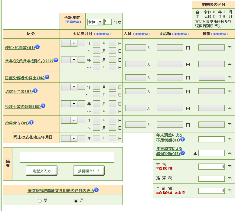 0円申告 合計額0